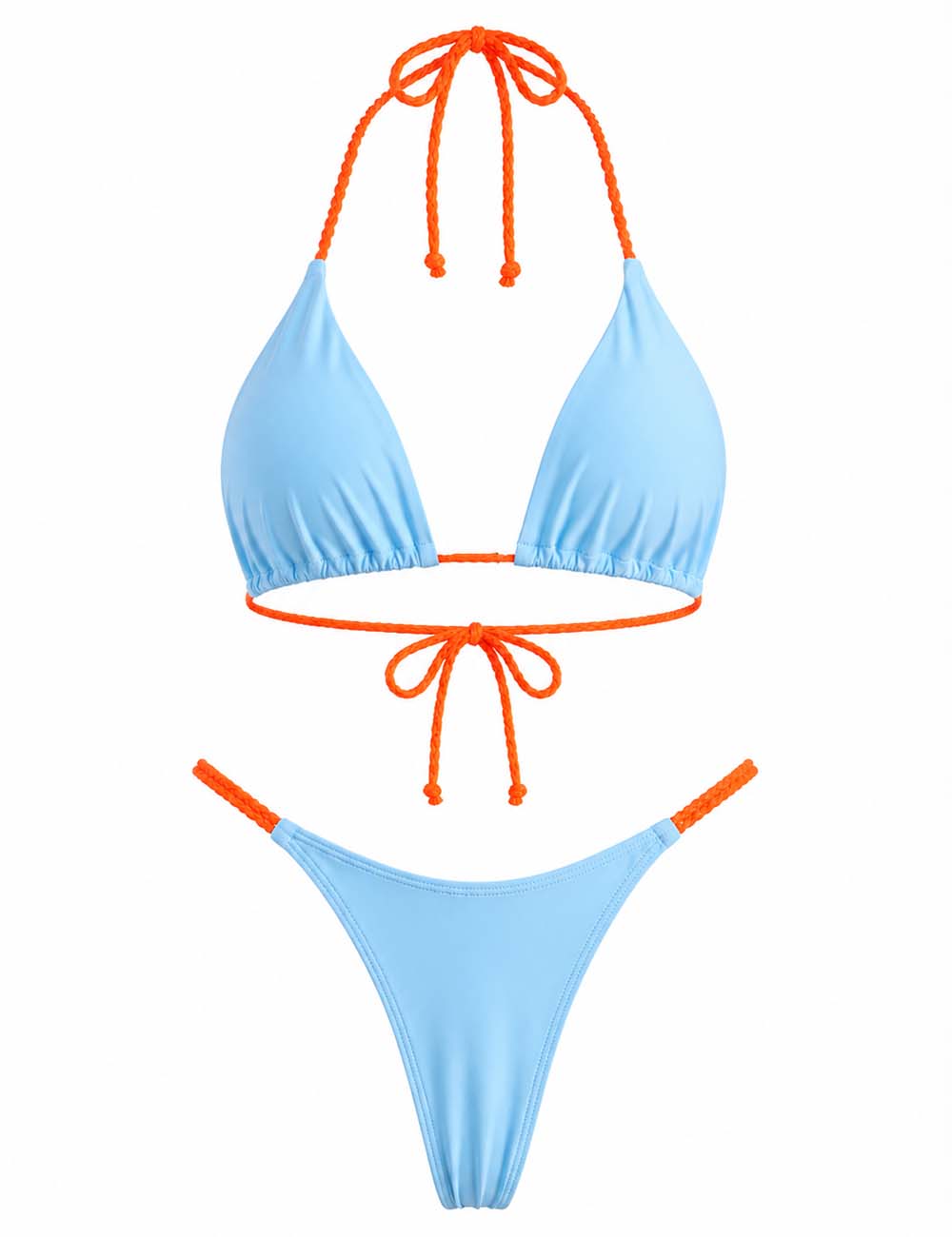 Ladies Color Block Braided Strap Triangle Bikini Set