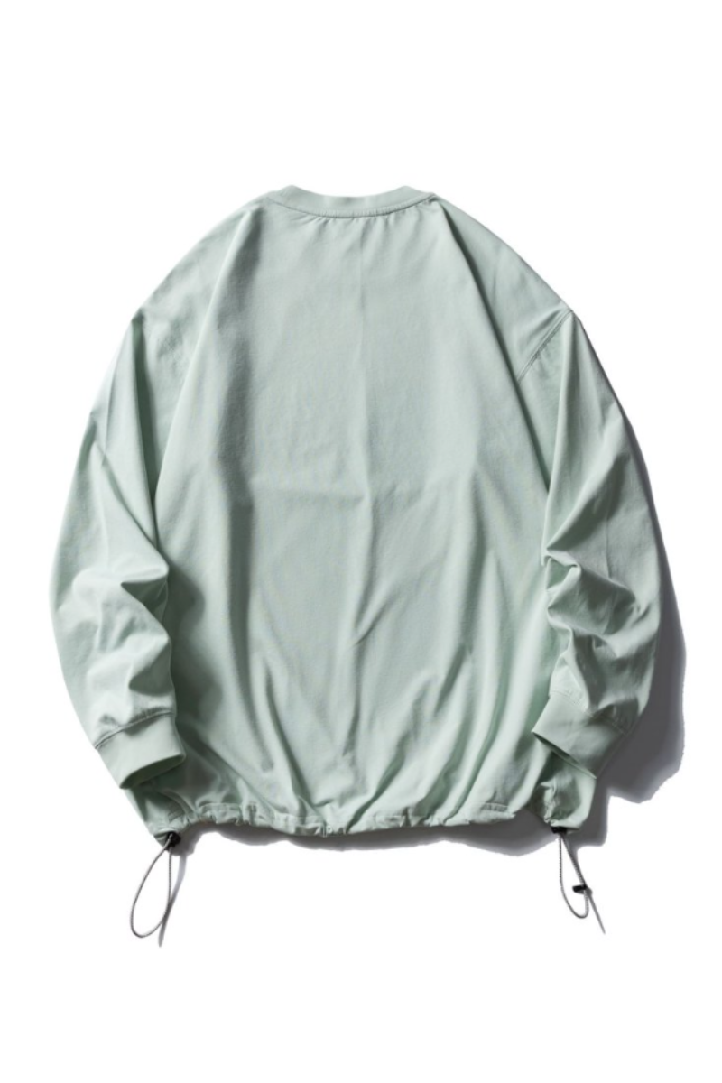 Unisex Spring Drawstring-Hem Relaxed Long-Sleeve T-Shirt