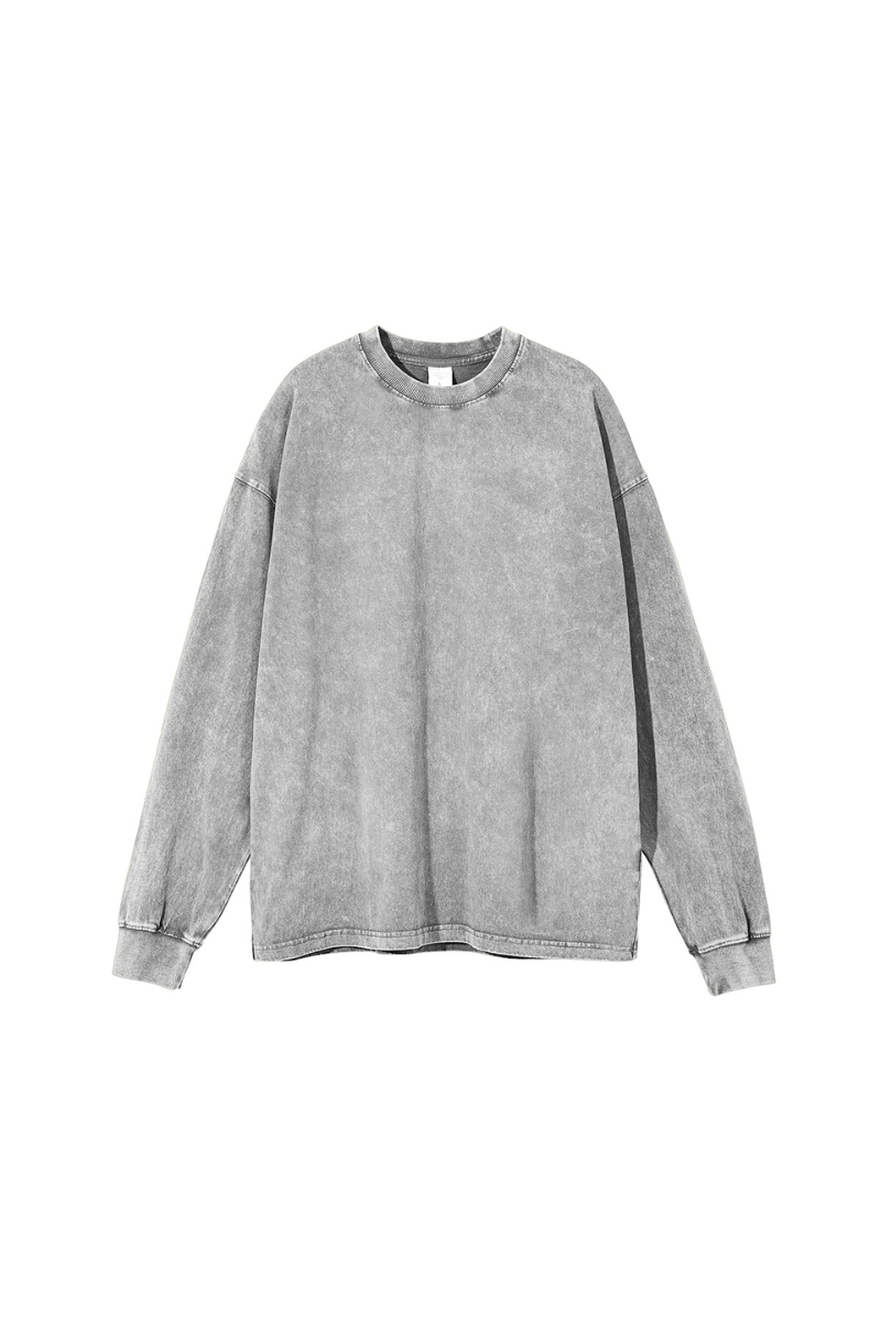 Unisex Fall Clothing 250G Cotton Wax Washed Long Sleeve Tee