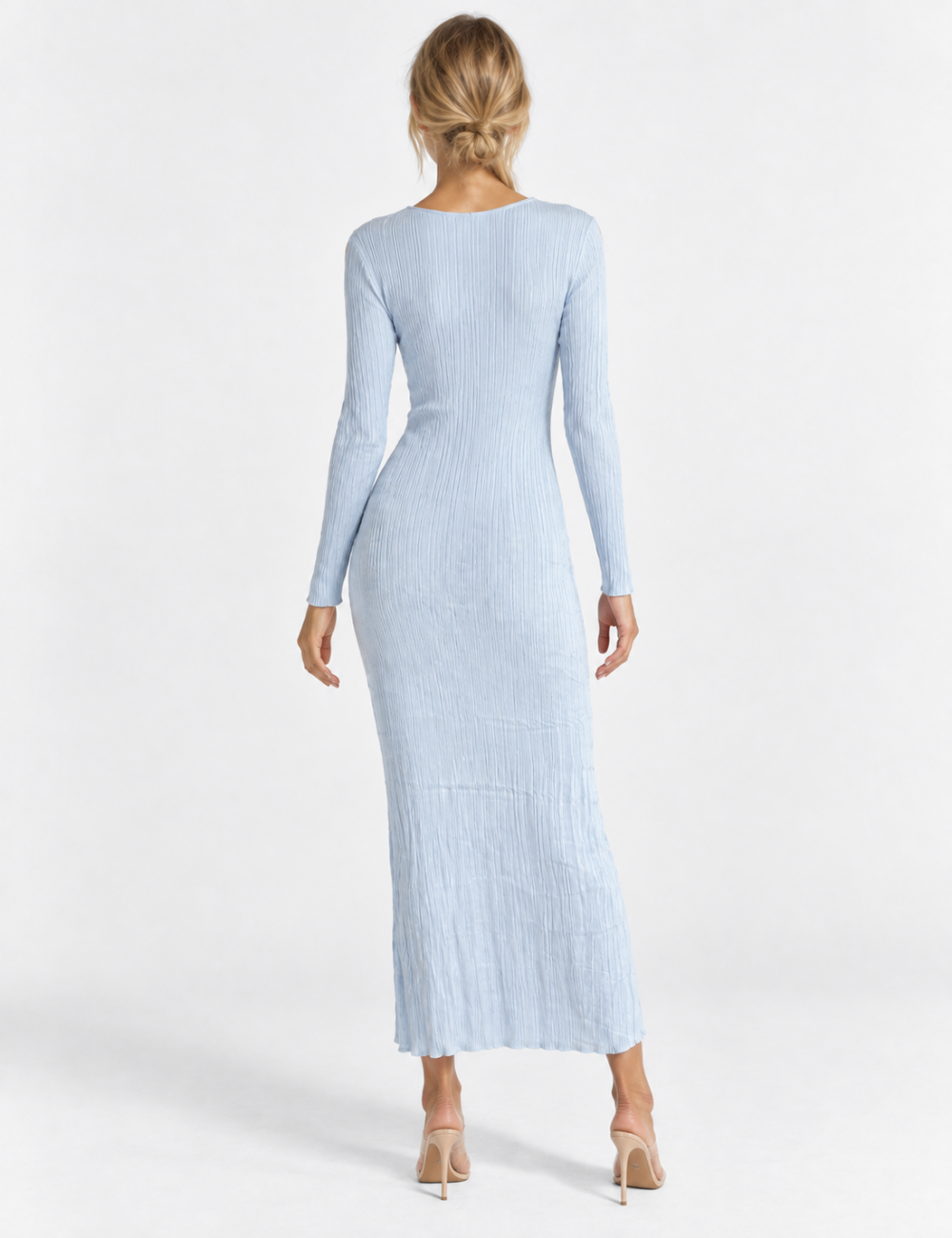 Ladies Boat Neck Ribbed Knit Bodycon Maxi Dress