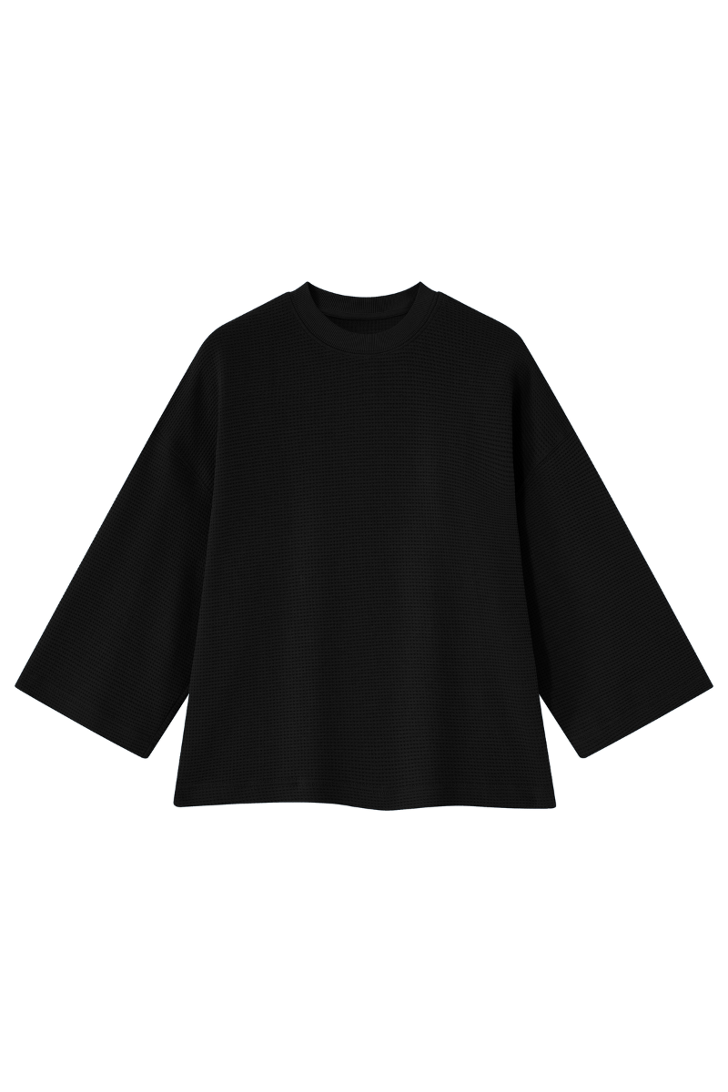 Men Spring Waffle Knit Drop Shoulder 3/4 Sleeve Top