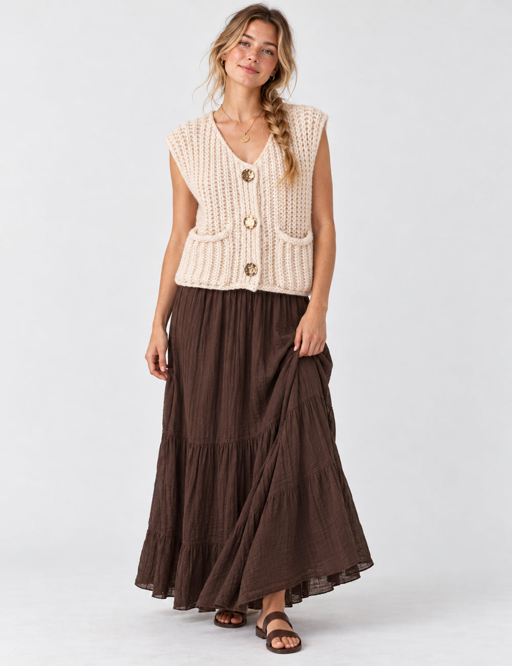 Ladies Chunky Open Knit Sweater Vest