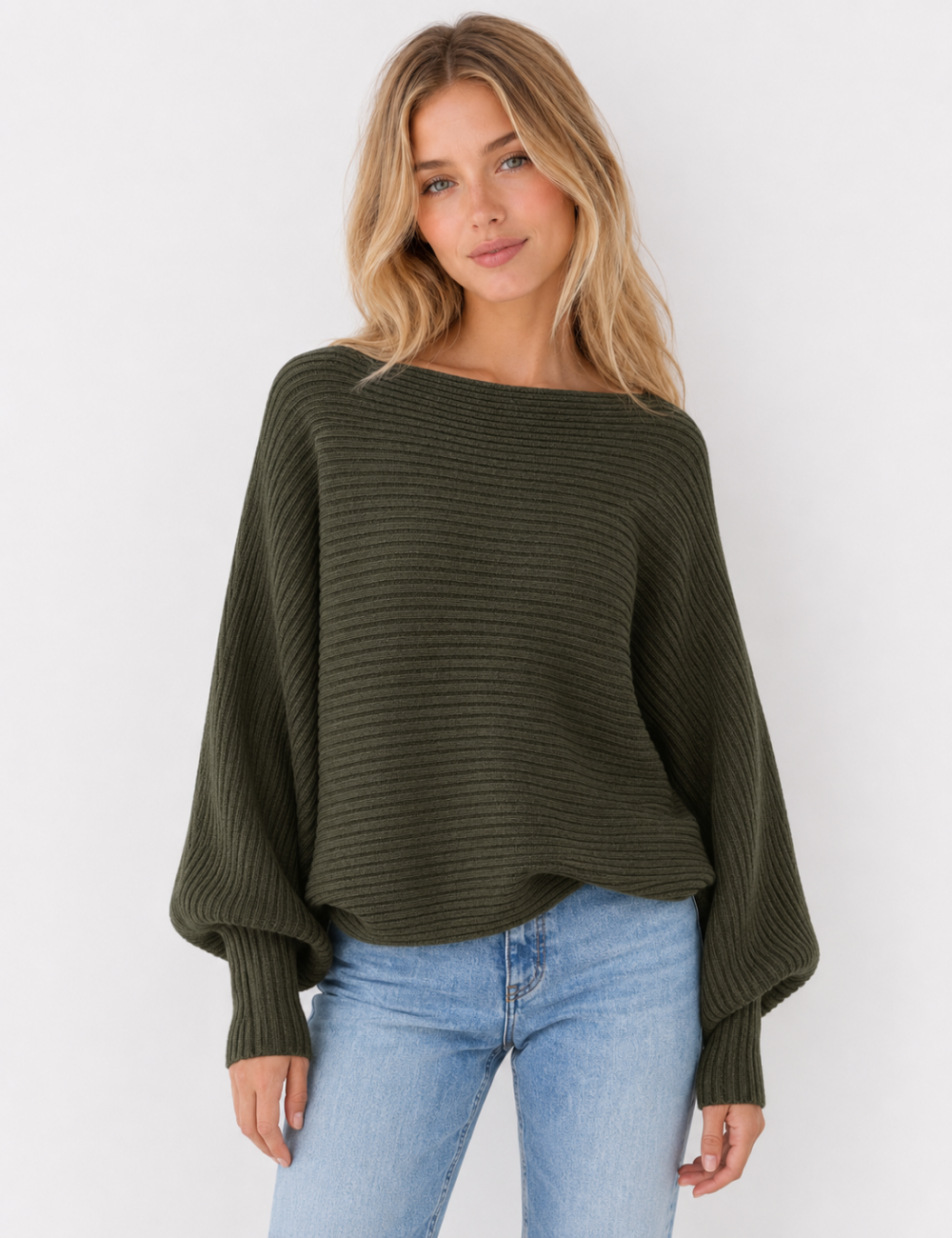 Ladies Solid Boat Neck Collar Sleeve Sweater
