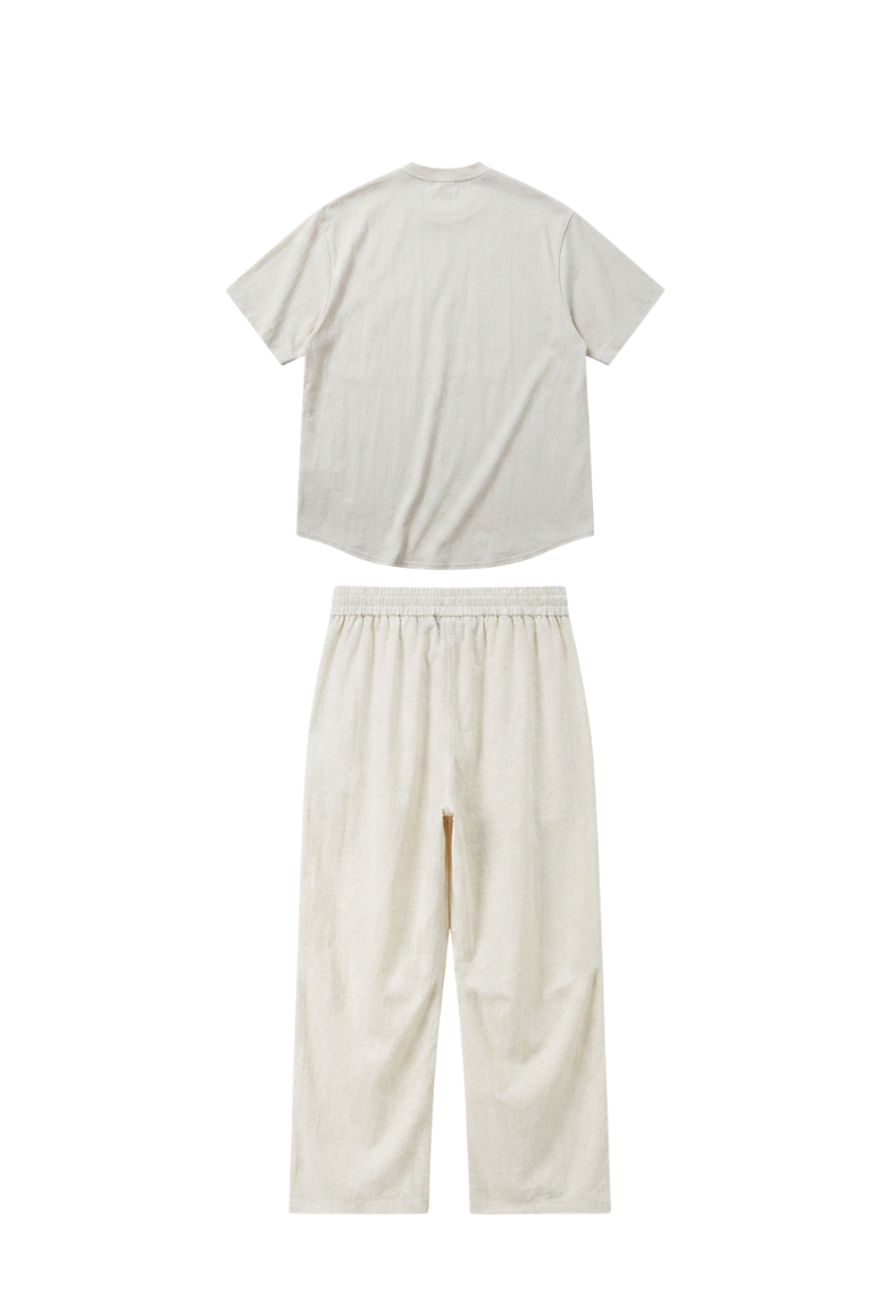 Men's Summer Linen-Blend Crewneck Tee Wide-Leg Pants Set