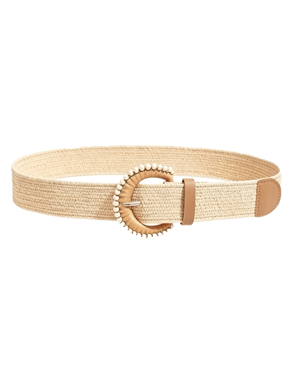 Ladies Boho Woven Straw Round Buckle Elastic Waist Belt