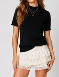 Ladies Casual Mock Neck Short Sleeves Knit Top