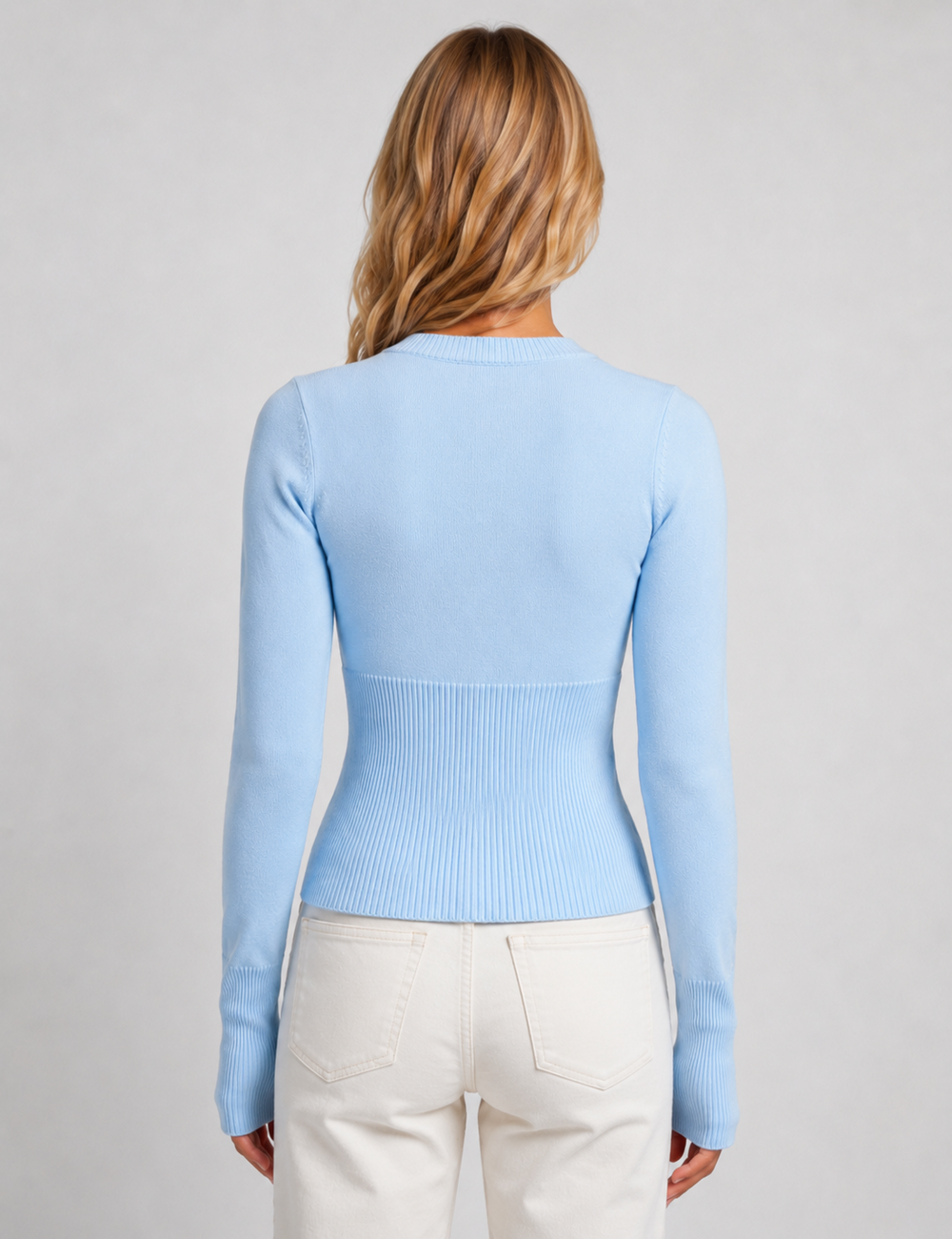 Ladies Button Front Ribbed Knit Cardigan