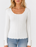 Ladies Ribbed Scoop Neck Long Sleeve Top