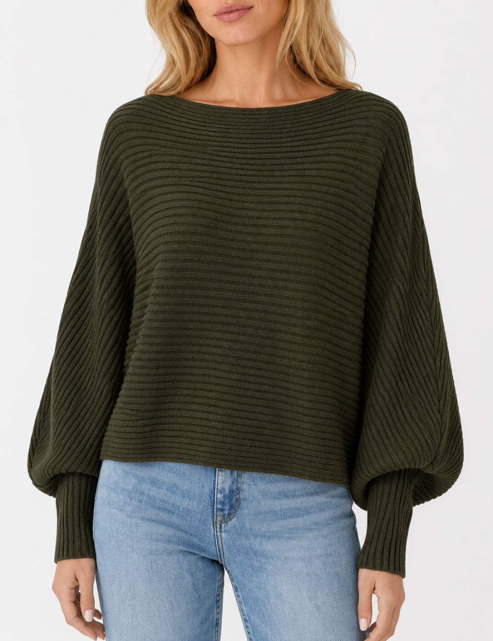 Ladies Solid Boat Neck Collar Sleeve Sweater