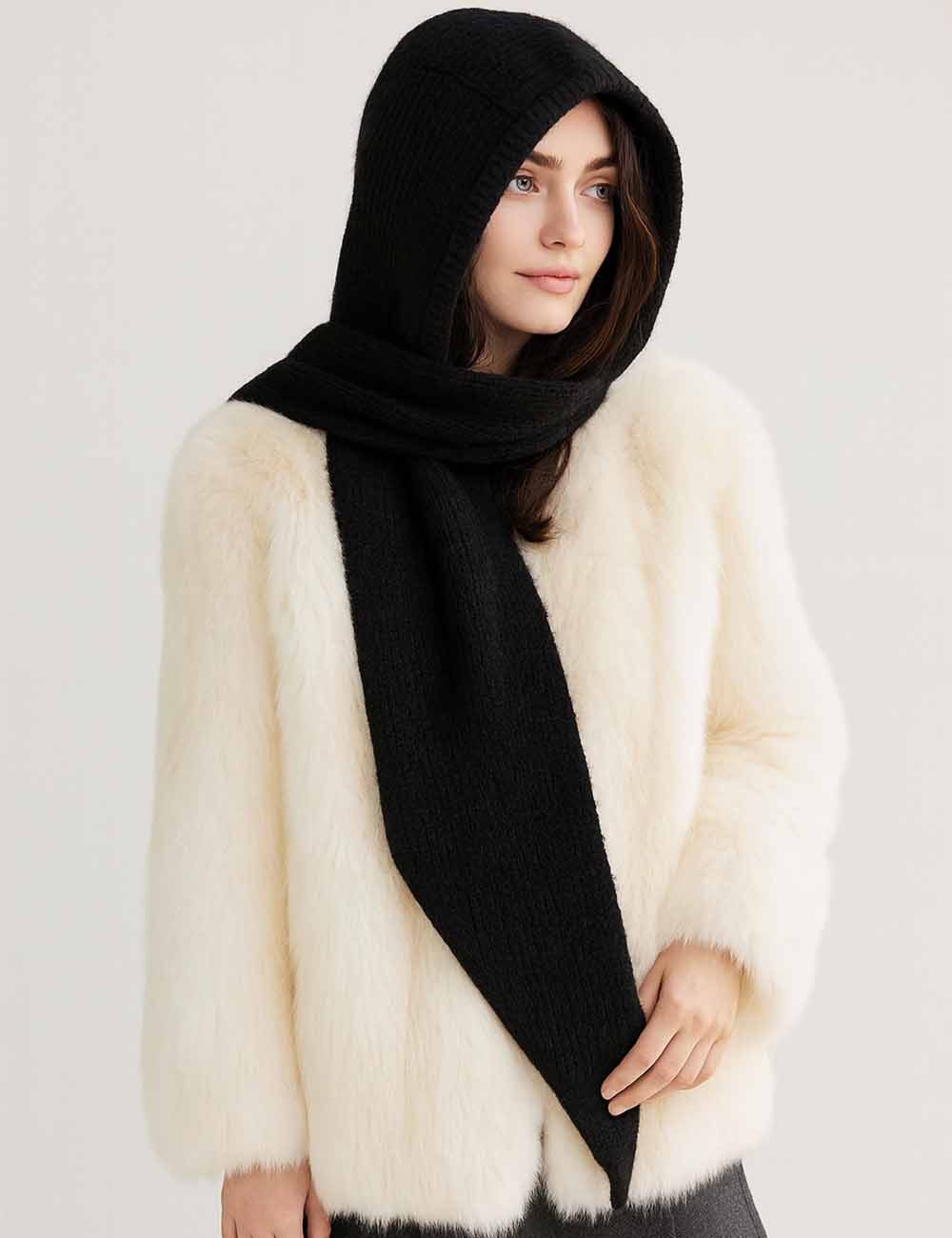 Ladies Cozy Solid Color Knit Hooded Scarf