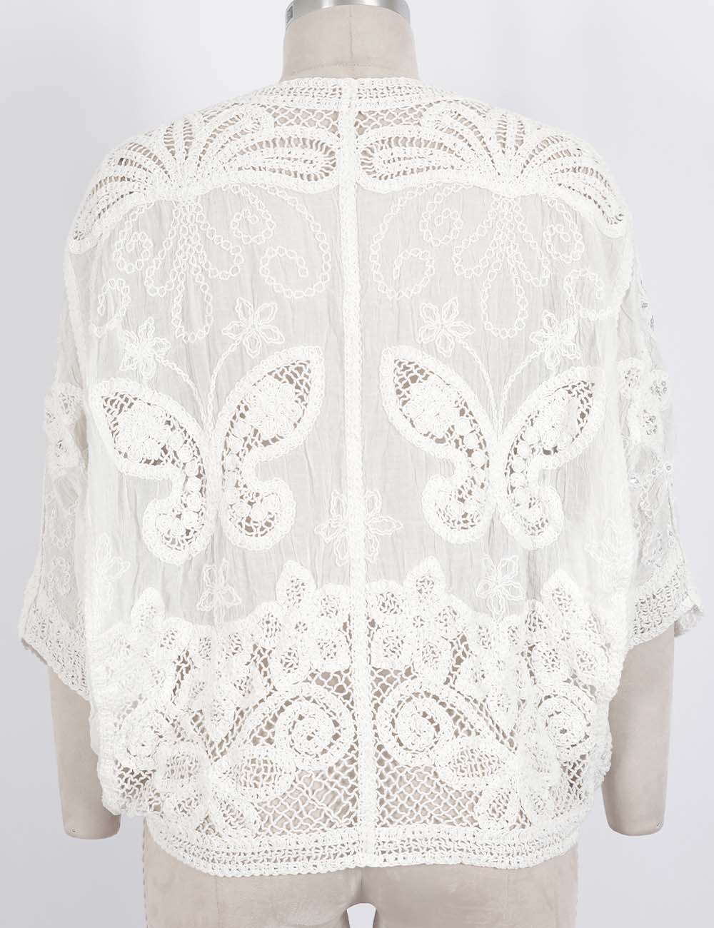 Ladies Crochet Embroidered Kimono Sleeves Cardigan