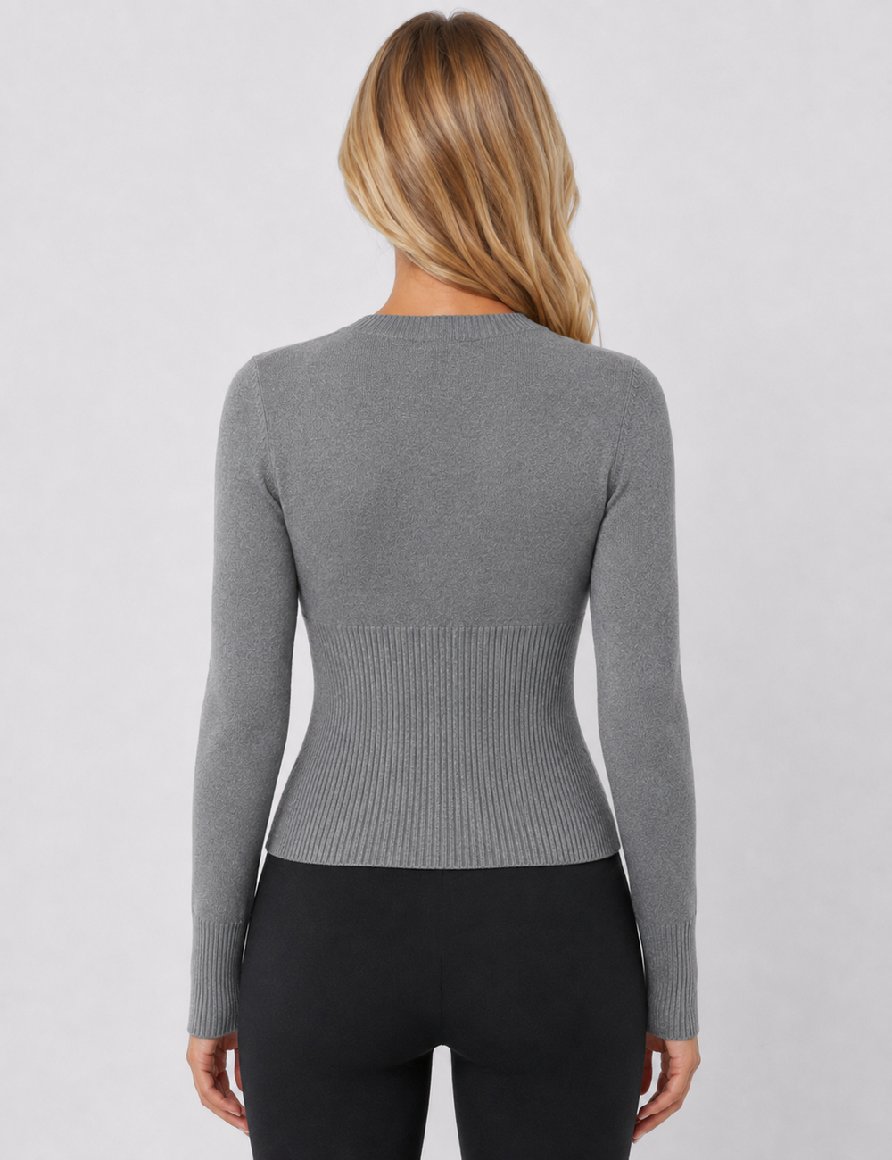 Ladies Button Front Ribbed Knit Cardigan