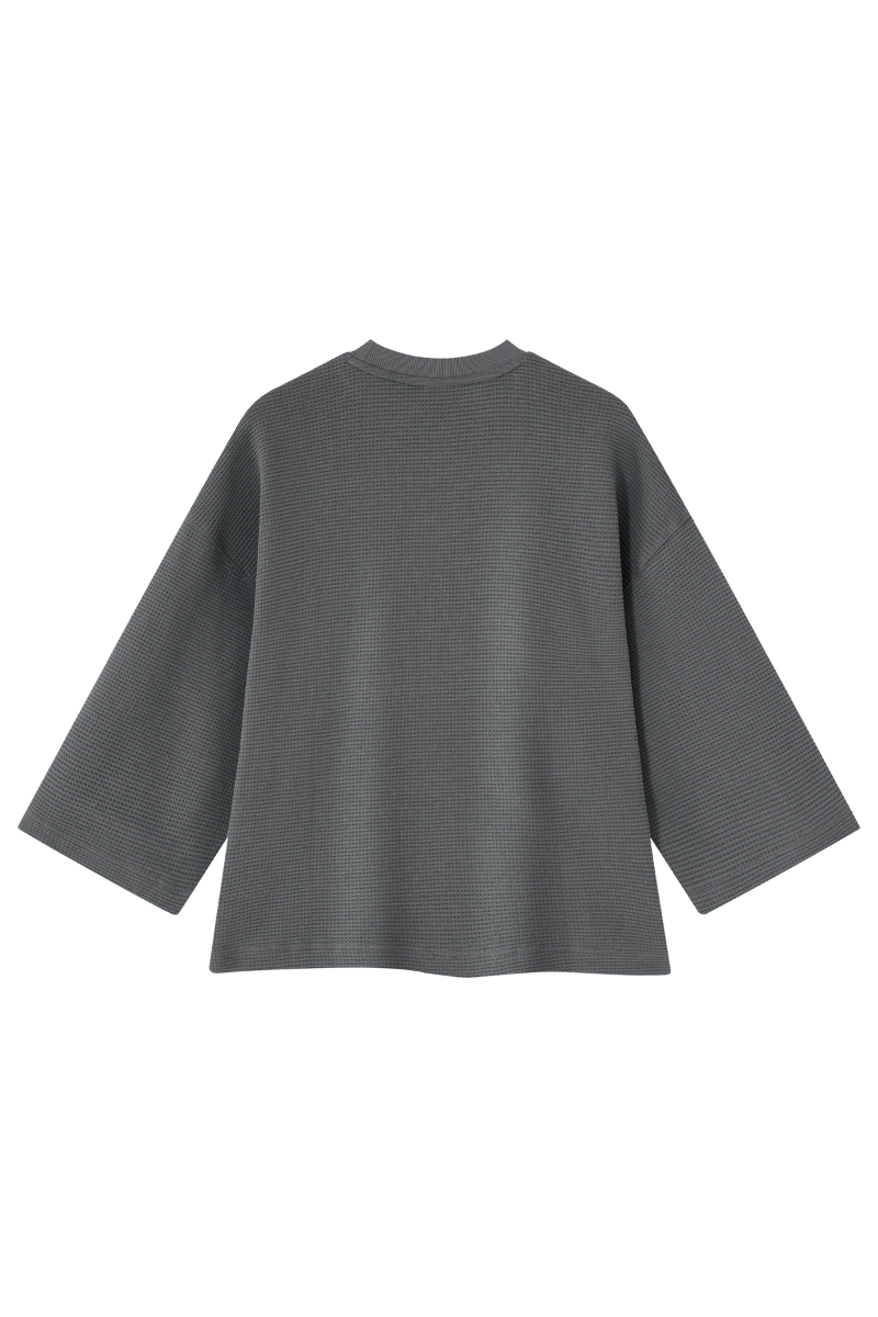 Men Spring Waffle Knit Drop Shoulder 3/4 Sleeve Top