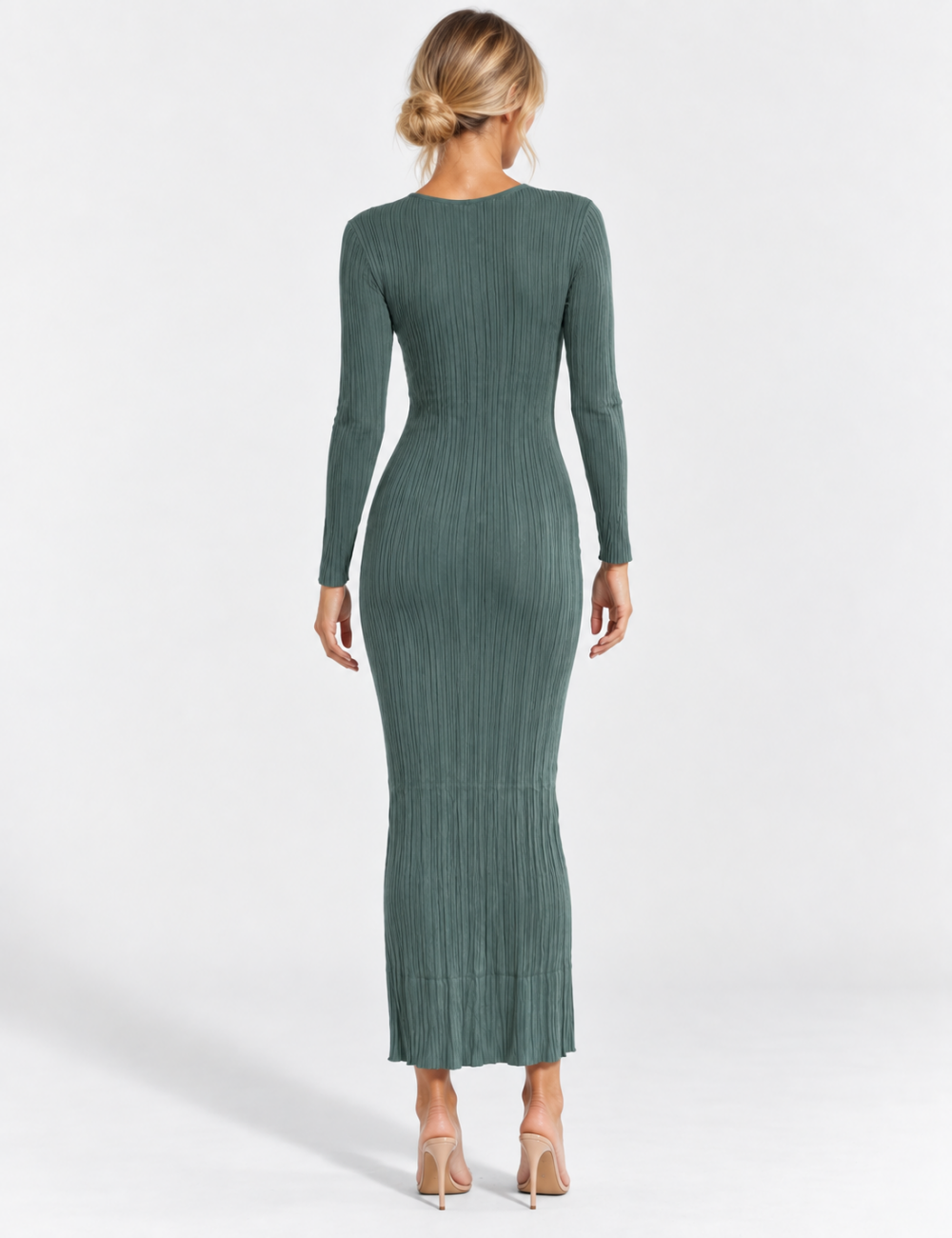 Ladies Boat Neck Ribbed Knit Bodycon Maxi Dress