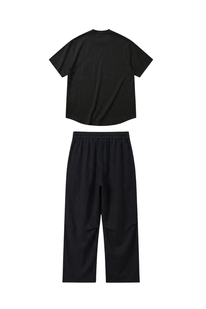 Men's Summer Linen-Blend Crewneck Tee Wide-Leg Pants Set