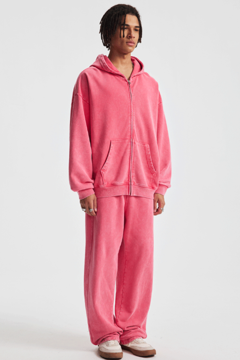 Men's Cotton Streetwear Set:Full Zipper Hooded Jacket  And Sweatpants