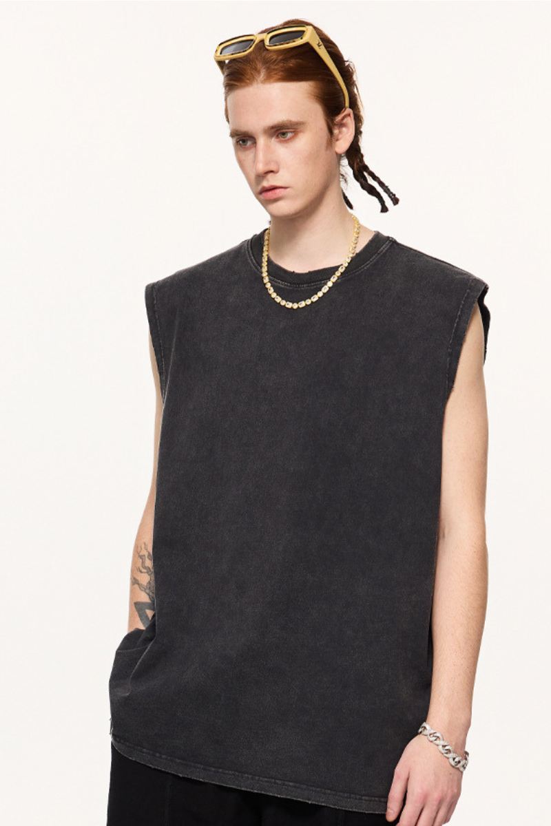 Men's Summer 275g Retro Washed Distressed Tank