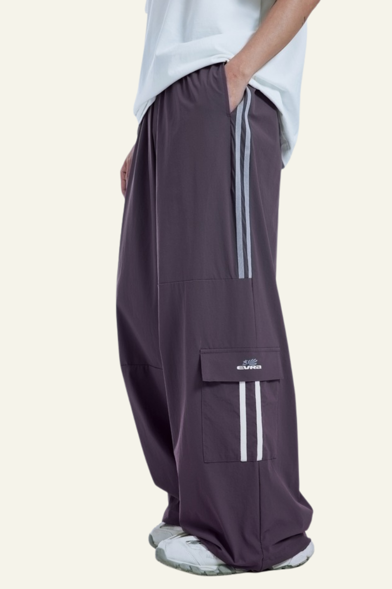 Men's Streetwear Side Color-Blocked Striped Wide-Leg Pants