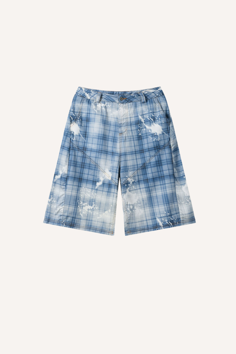 Men's 2026 Summer Curved Cargo 7/8 Plaid Washed Pants