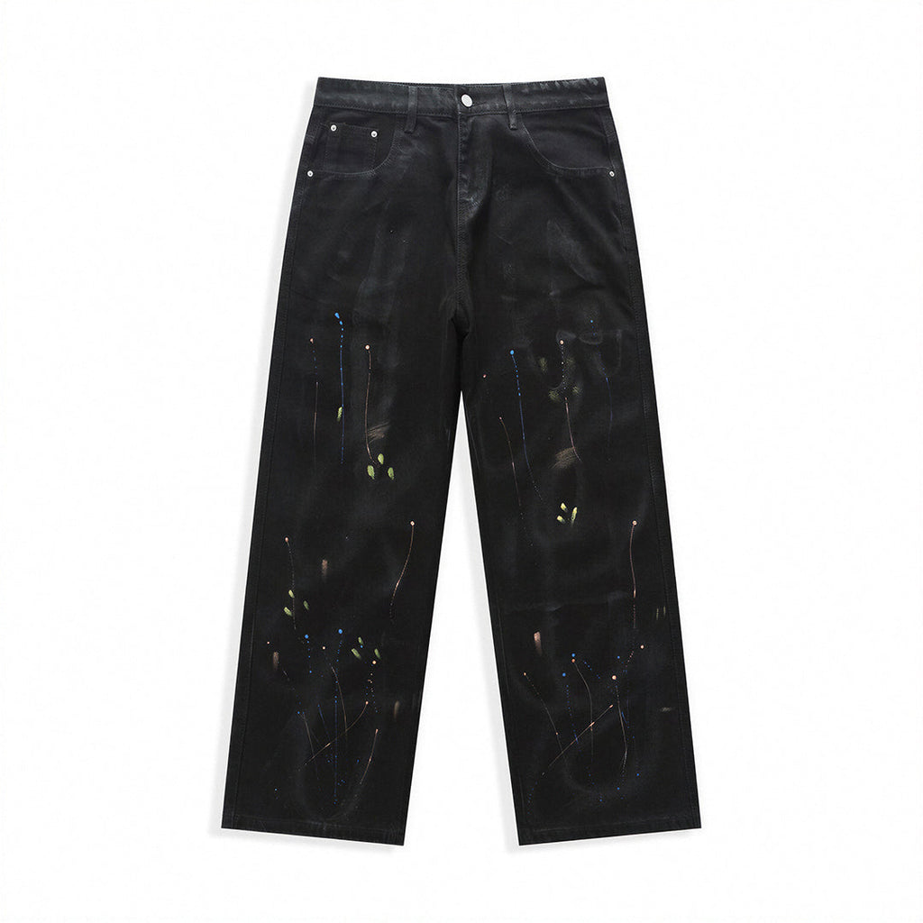 Men's Spring Splash Ink Washed Baggy Wide Leg Denim Jeans