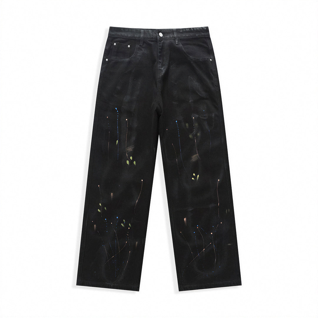 Men's Spring Splash Ink Washed Baggy Wide Leg Denim Jeans