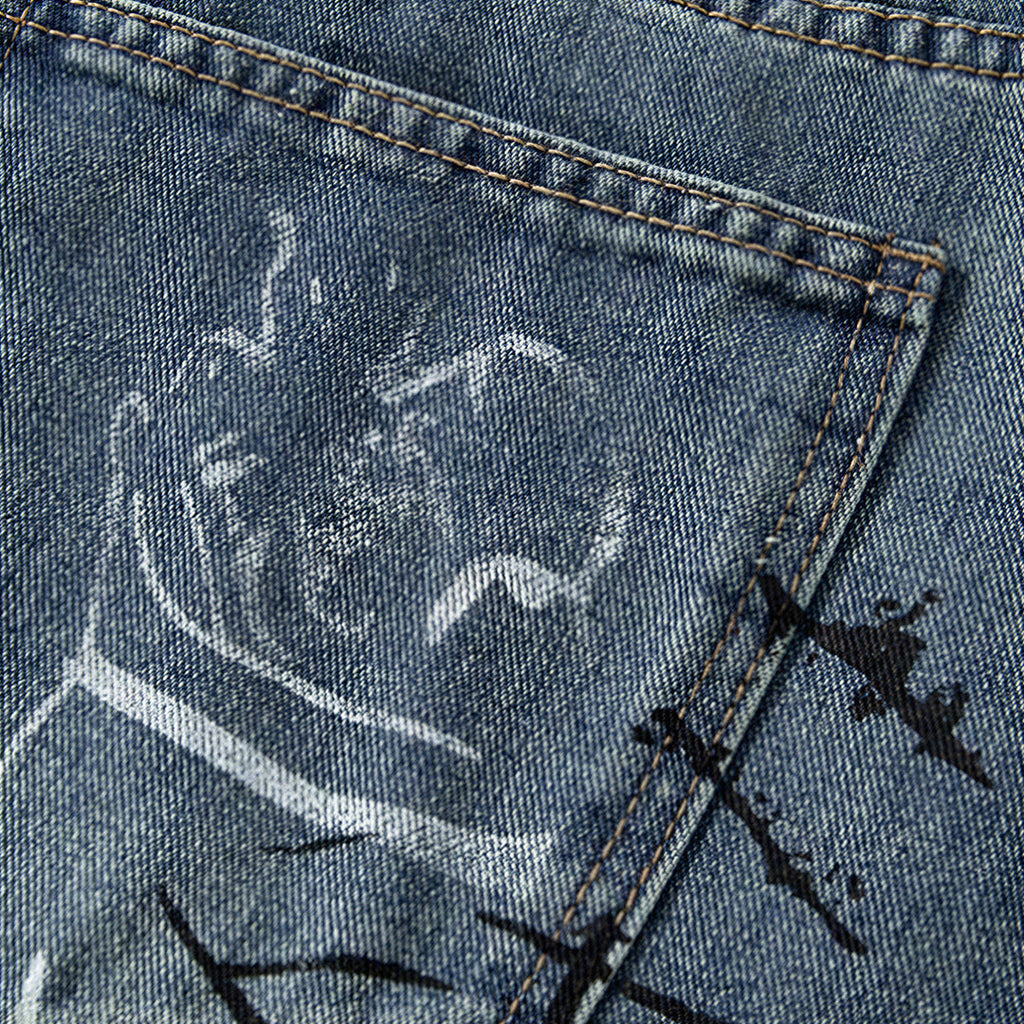 Men's Summer Graffiti Ripped Washed Baggy Denim Shorts
