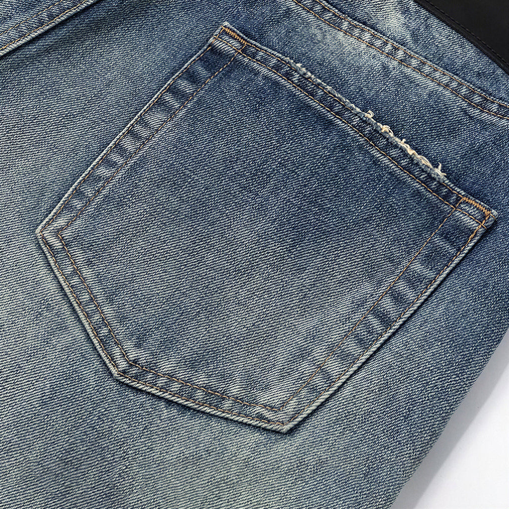 Men's Spring Vintage Blue Cat Whisker Wide-Leg Denim Jeans