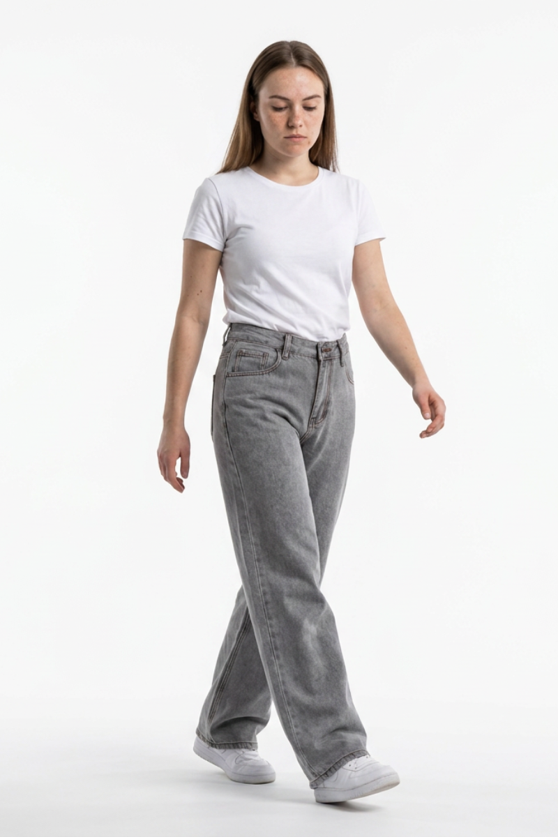 Women's Silver Gray Wash High Waist Wide Leg Jeans
