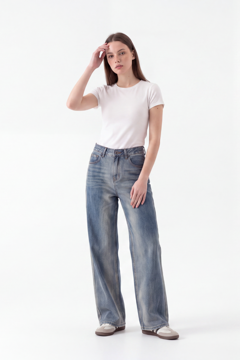 Women's High Waist Gradient Blue Wide Leg Jeans