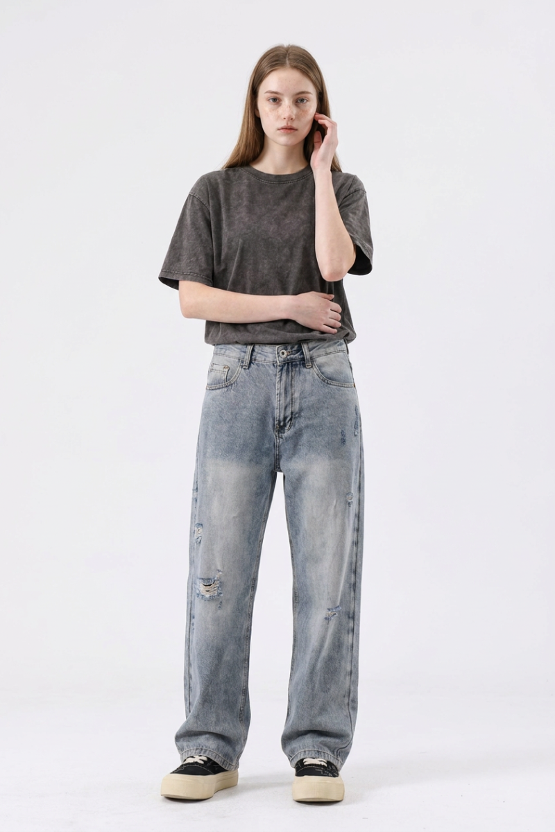 Women's High Waist Distressed Ripped Straight Jeans