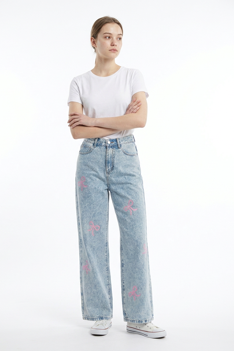 Women's High Waist Printed Wide Leg Jeans