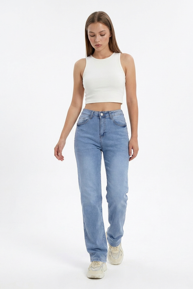Women's Vintage High Waist Stretch Straight Leg Jeans