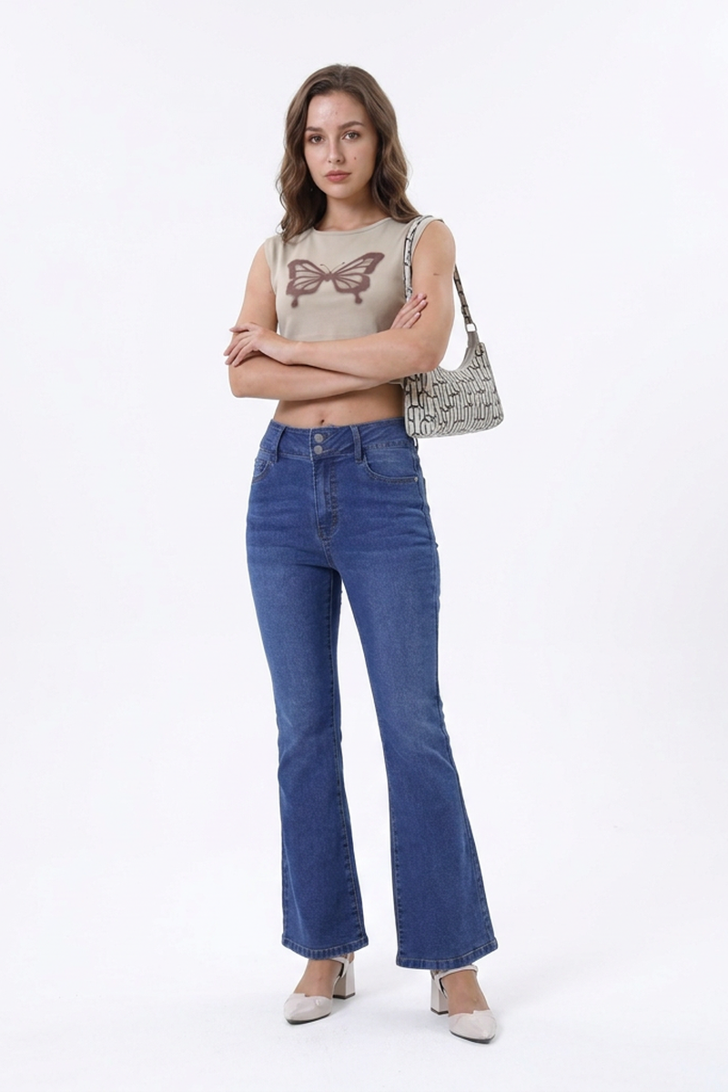 Women's High Waist Retro Stretch Flare Jeans