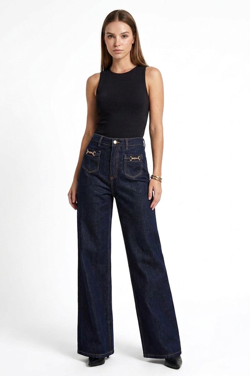Women's High Waist Stretch Wide Leg Jeans