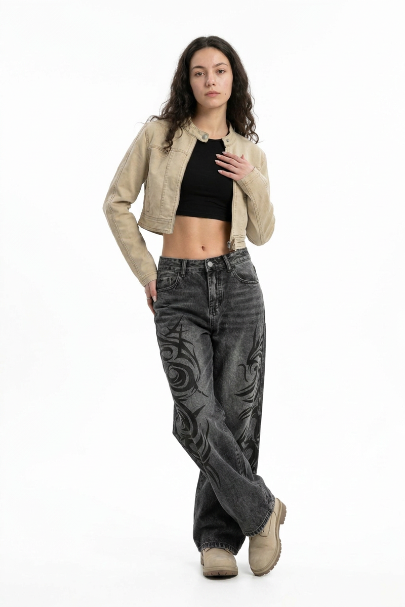 Women's High Waist Washed Stretch Wide Leg Jeans