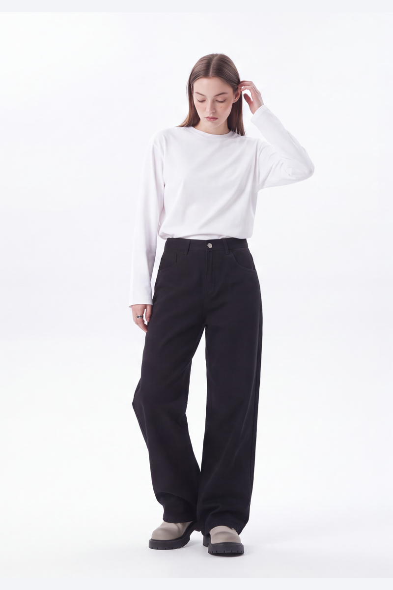 Women's High Waist Pure Black Wide Leg Jeans