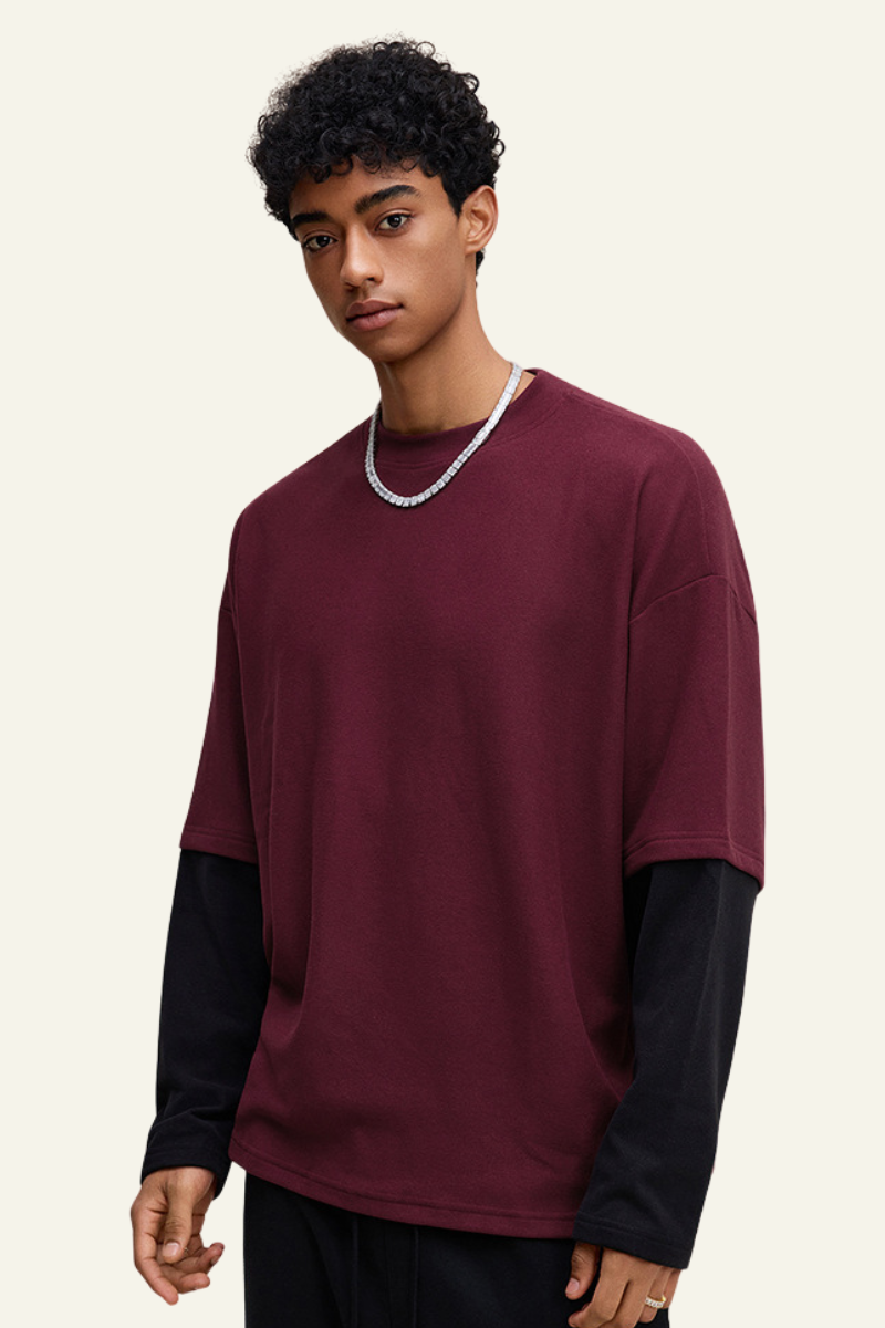 Men's Patchwork Faux-Two-Piece Long Sleeves Pullover Hoodie