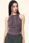 Women's Spring Summer 235g Washed Crewneck Ruched Tank