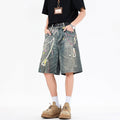 Men's Summer Vintage Washed Graffiti Print Denim Shorts