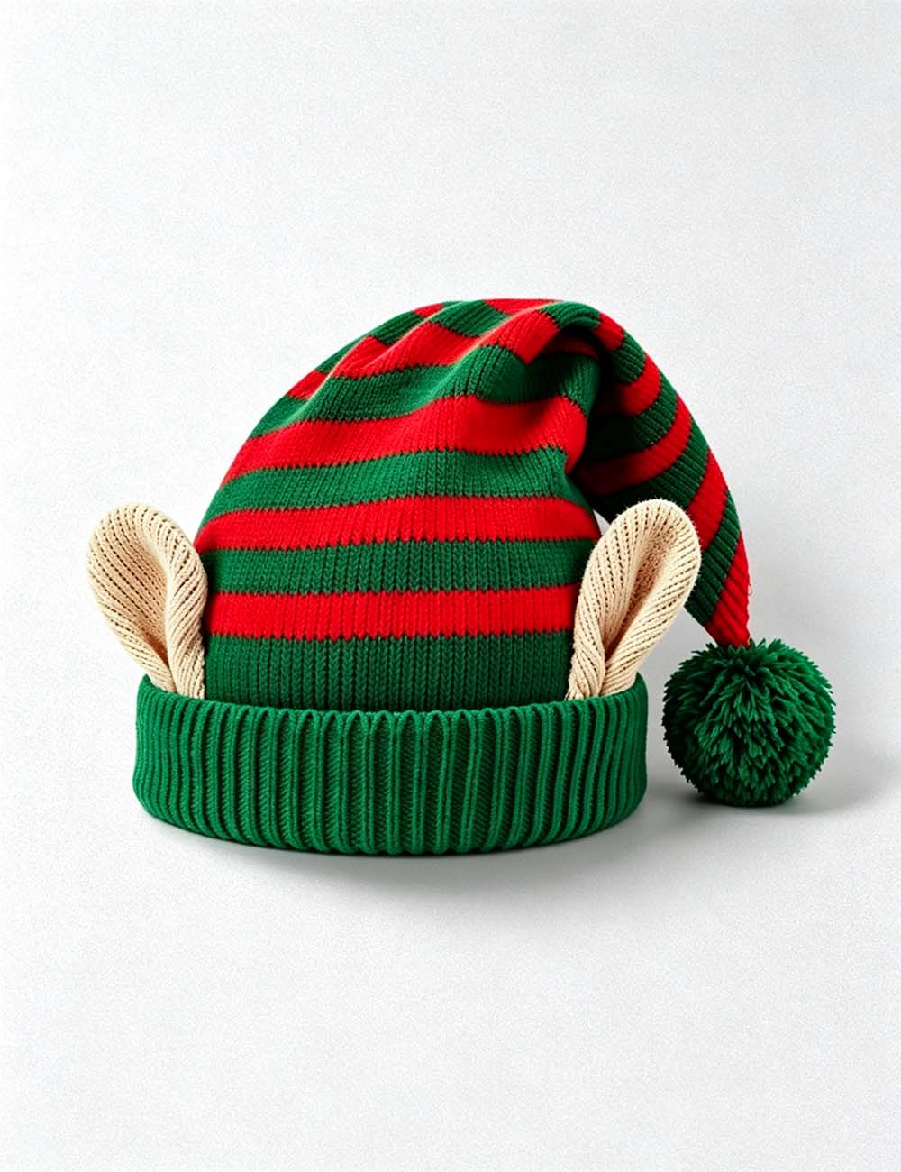 Ladies Holidays Pom Pom Funny Striped Elf Beanie Hat