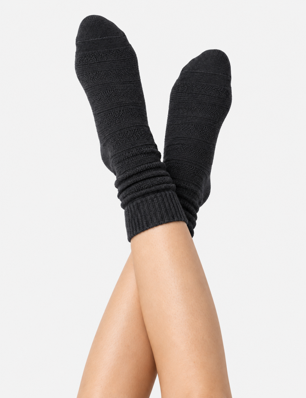 Ladies Retro Solid Color Ribbed Knit Stacked Socks