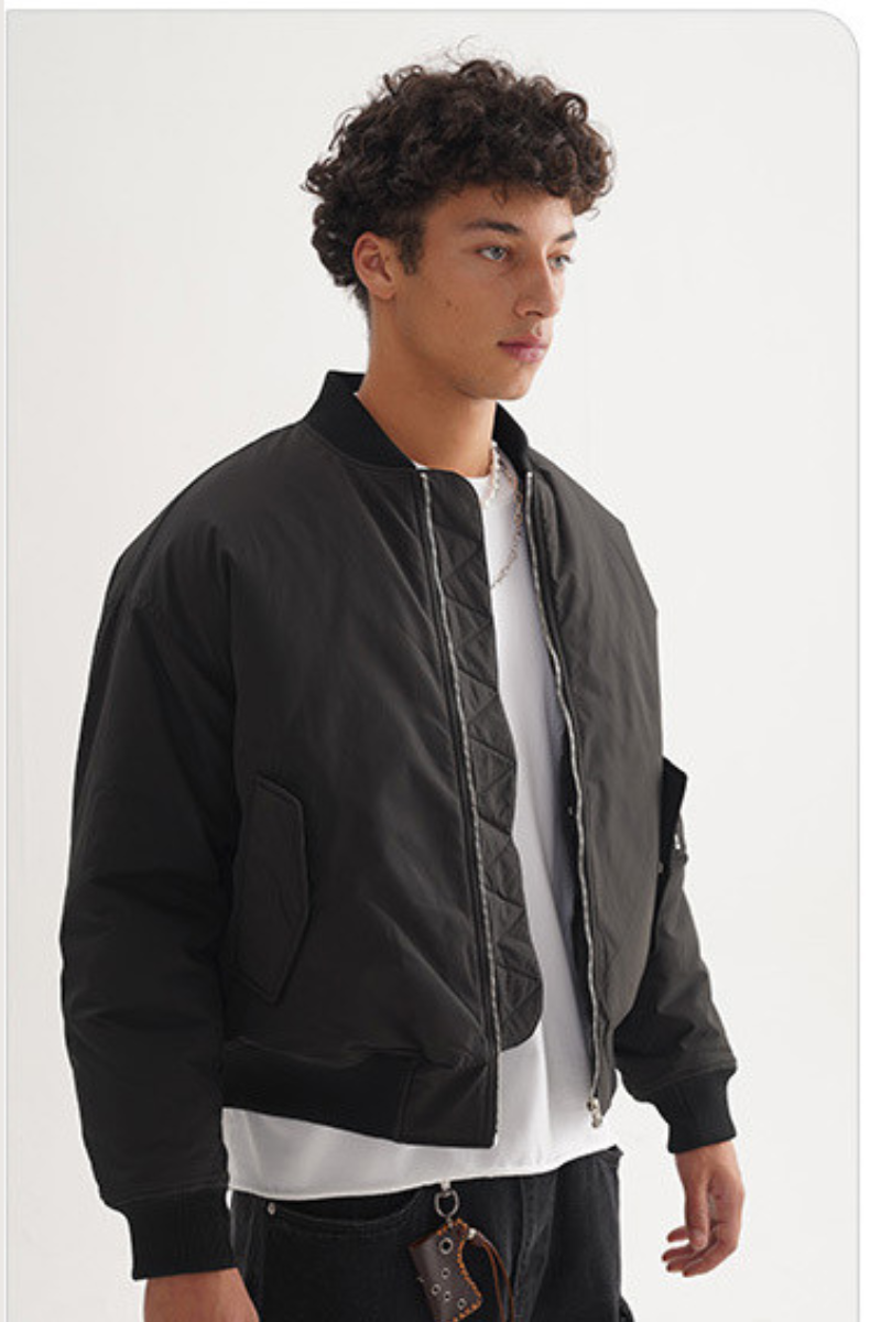 Men's Cropped Minimalist Solid-Color Bomber Jacket
