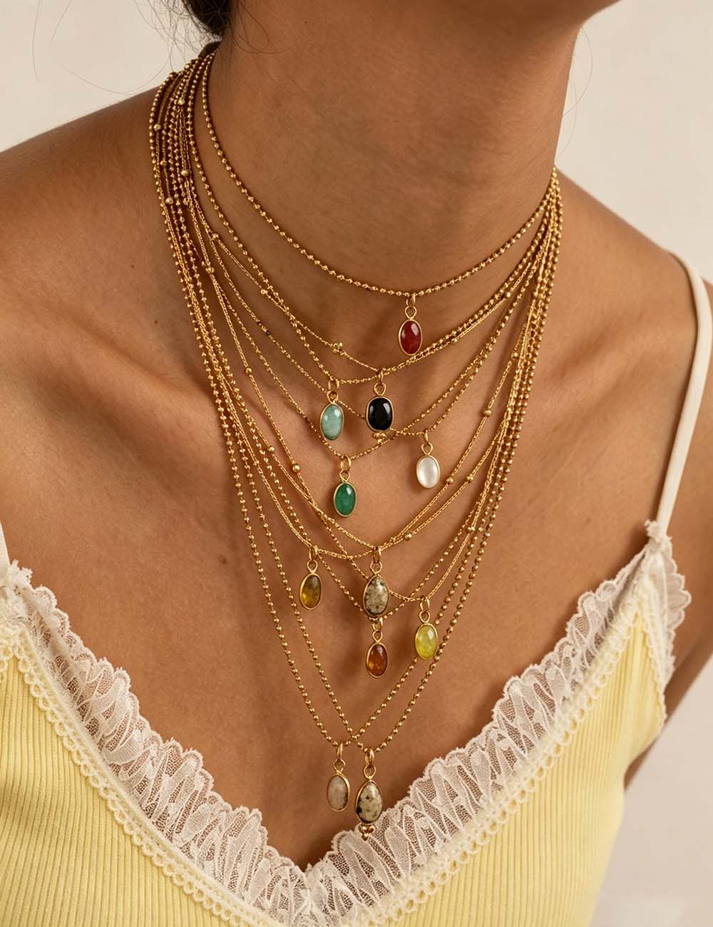 Ladies Minimalist Birthstone Pendant Beaded Necklace