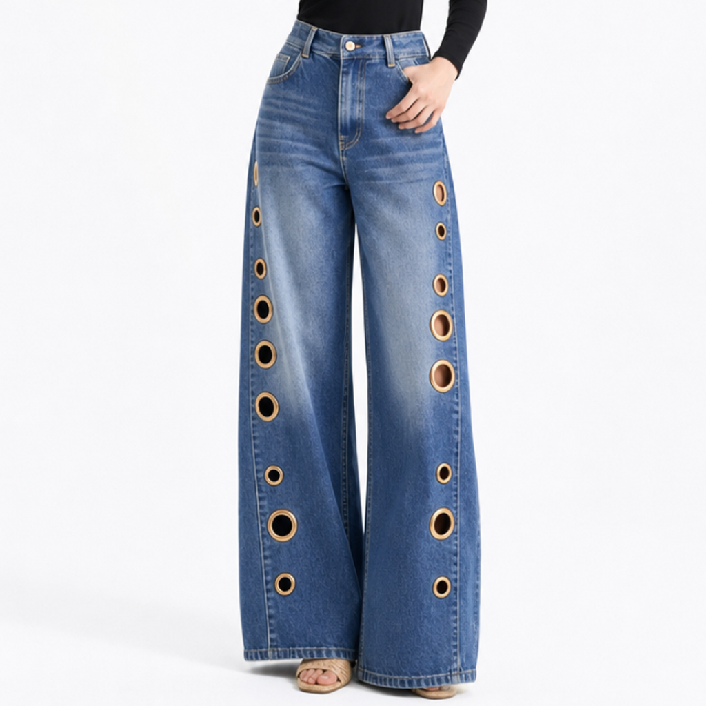 Women's High Waist Retro Non-Stretch Baggy Wide Leg Jeans