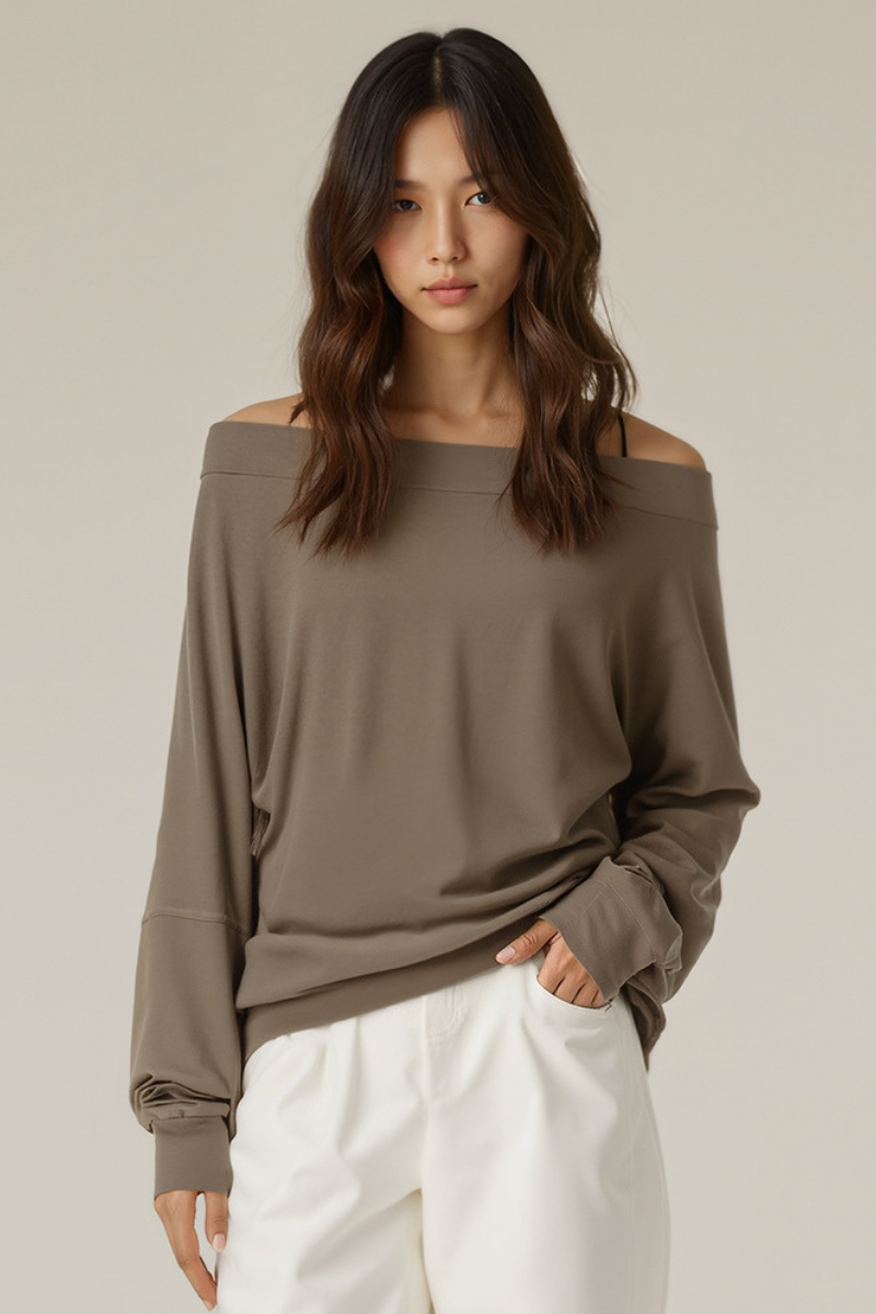 Women's Tencel Asymmetric Off-Shoulder Long Sleves Top
