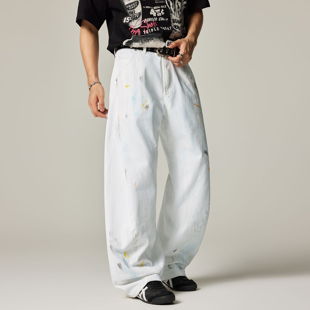 Men's Spring White Hand-Painted Splatter Denim Jeans
