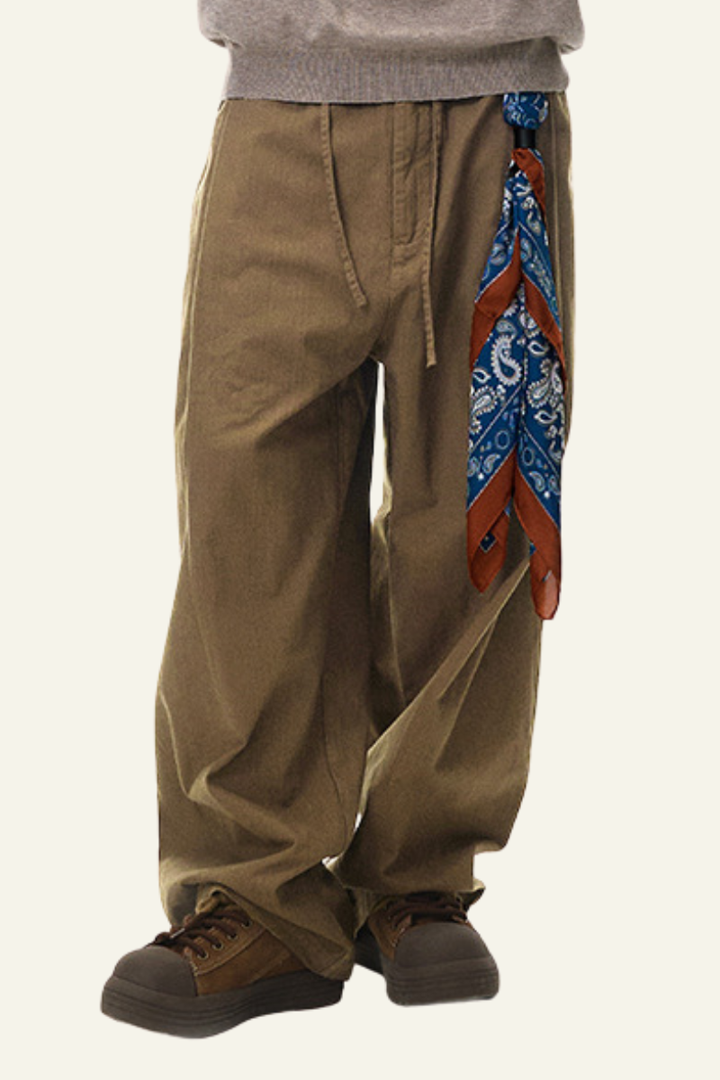 Men's Cotton Vintage Drawstring Wide Leg Pants