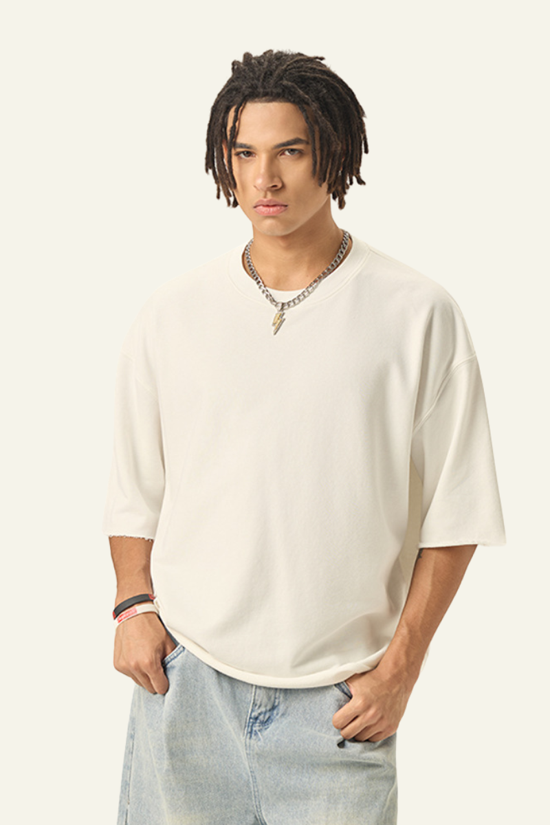 Men's Streetwear Solid Color Raw-Edge Short Sleeve T-Shirt