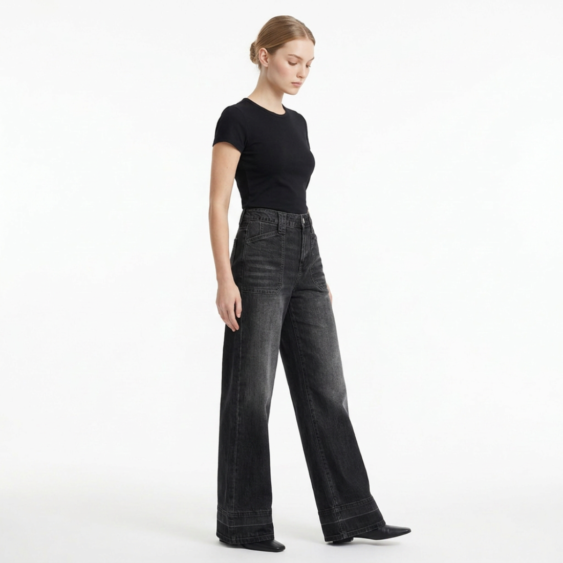 Women's Vintage Wash High Waist Wide Leg Jeans