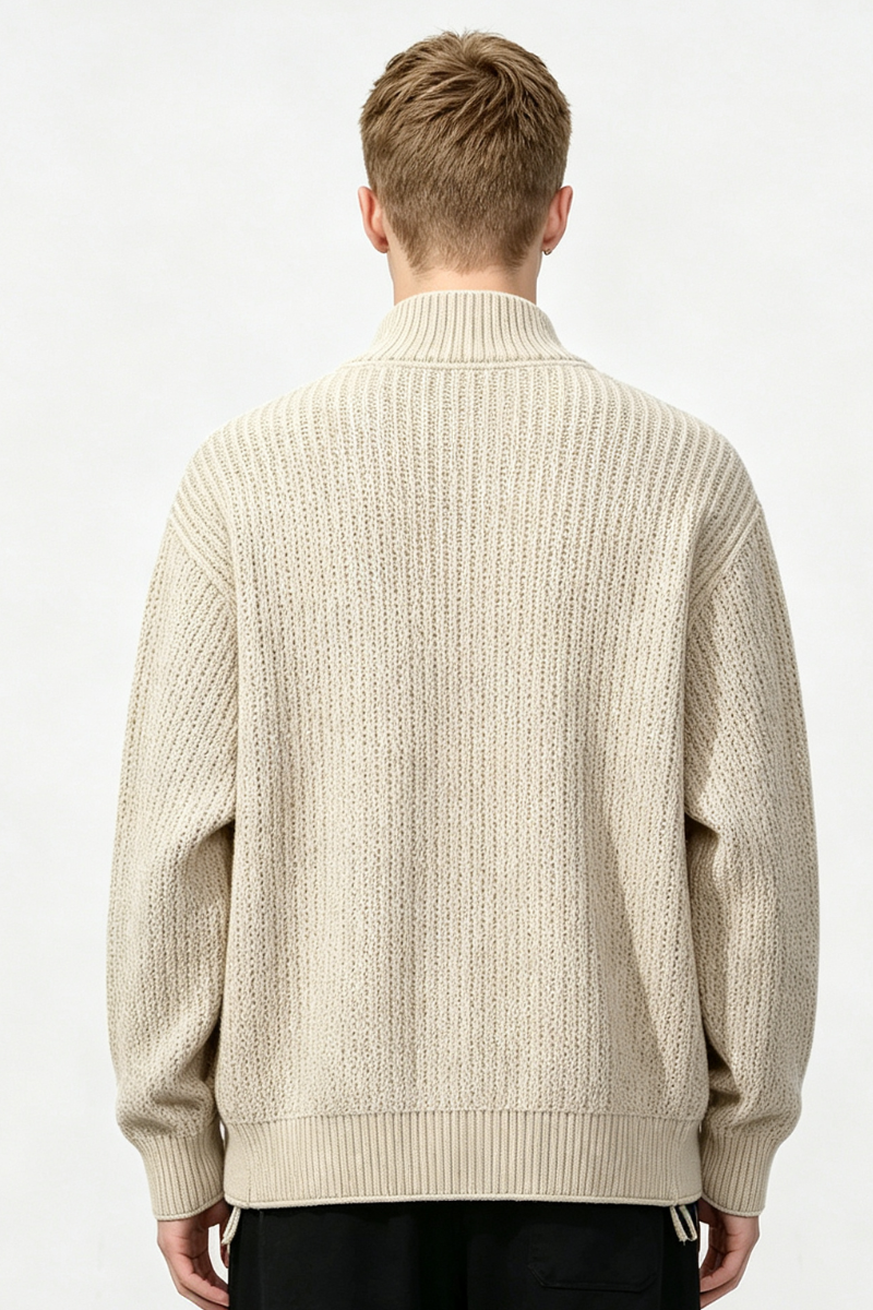 Men's Fall Clothing Ribbed Mock-Neck Zip-Up Knit Cardigan